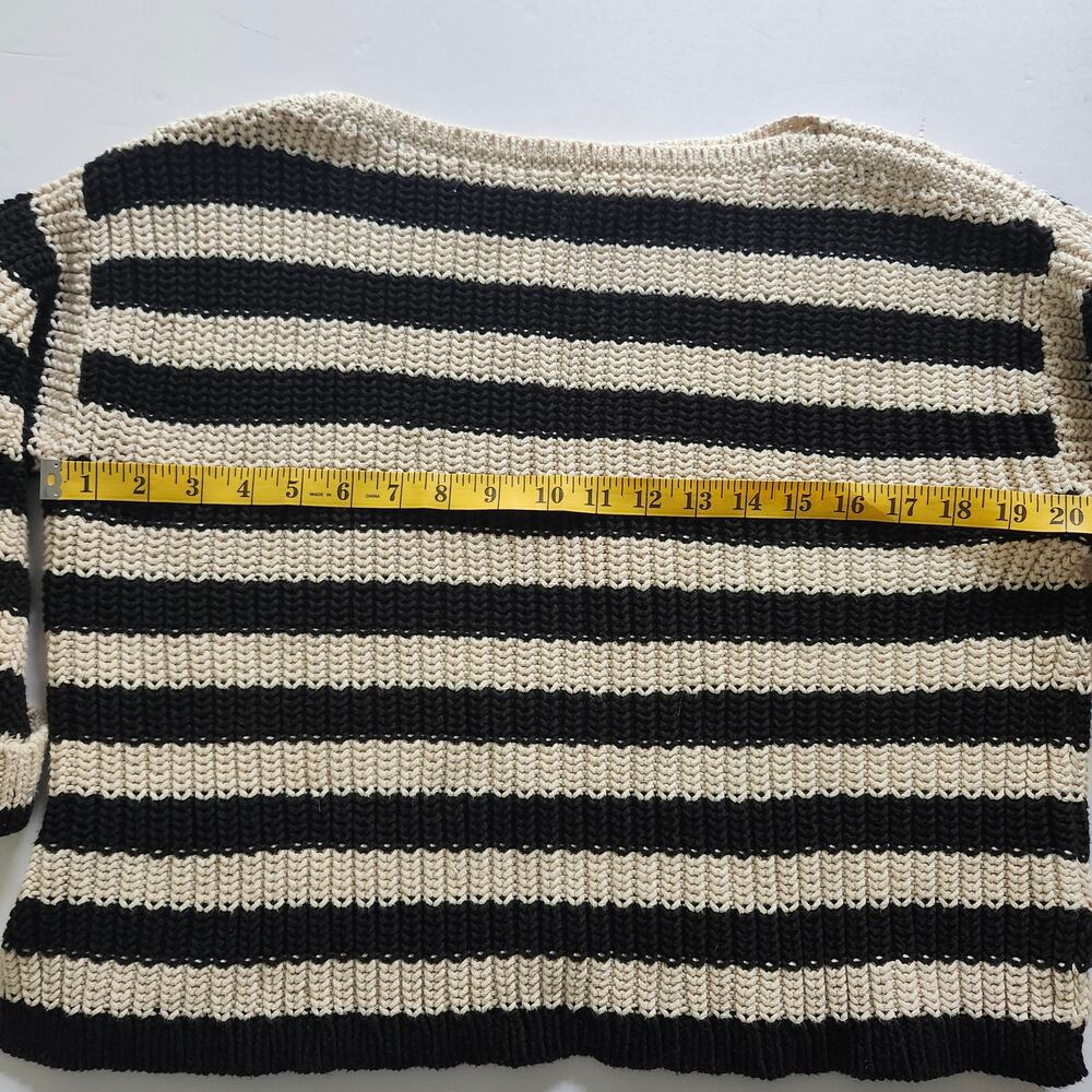 Ann Taylor Cotton Black and Cream Striped Boatneck Sweater Size X-Small - Picture 6 of 8